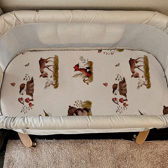 Gllquen Baby Bassinet Sheets 4 Pack, Breathable Cozy Fitted Mattress Sheet, Elastic Travel Crib Fashionable Floral Pattern, Standard Cradle Safe Sheets for Baby Boys Girls 32"x16" (Bear)