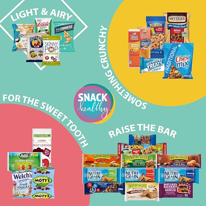 Gift A Snack - Back to School/Off to College Healthy Snack Box Care Package + Greeting Card (60 Count) Birthday Treats Gift Basket, Nutritious Granola Breakfast Bars, Office Food Assortments