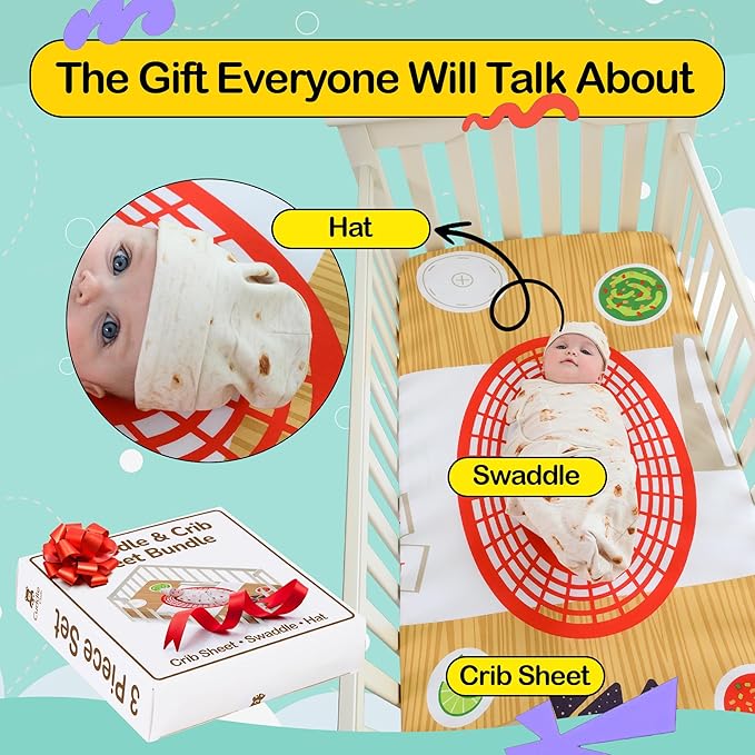 Cuddle Club Newborn Swaddle Gift Set – Includes Swaddle Blanket, Hat & Crib Sheet in Fun Styles – For Baby Boys & Girls