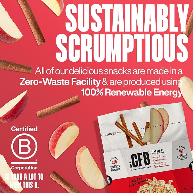 The GFB Apple Cinnamon Protein Oatmeal Cups - Unique Pop-Up Bowl - Gluten Free, Plant Based, Non GMO, Sustainably Made - Ridiculously Tasty, Healthy, Vegan Protein Instant Oatmeal, 2 oz (6 Count)