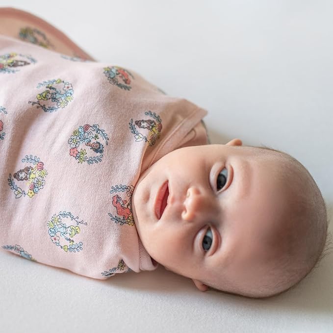 aden + anais Essentials Easy Swaddle Wrap Quick Change with Bottom Zipper, Snug Cotton Knit Baby Wrap Swaddle Blanket for Newborns, TOG 1.0, 3-Pack, Disney Princess, 0-3 Months, Small/Medium