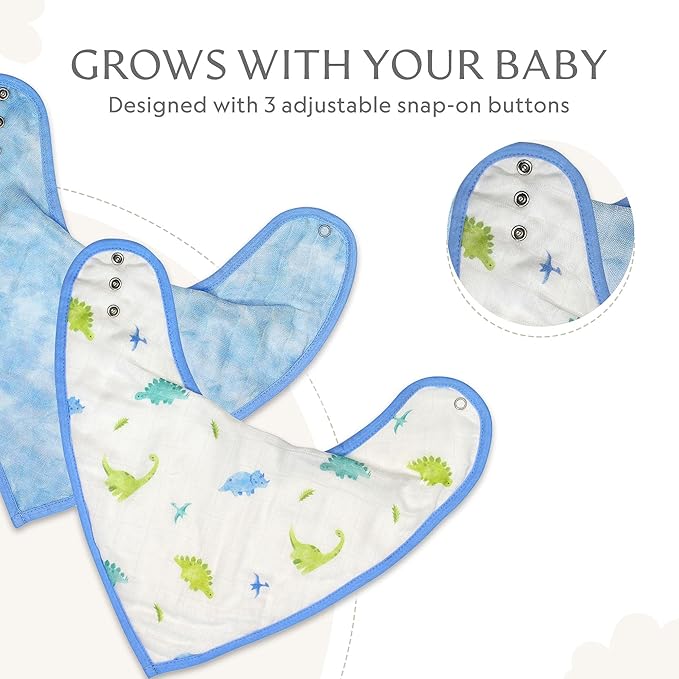 Bamboo Little Baby Bibs (Pack of 2) - Bibs with Adjustable Snaps- Absorbent Terry Backing