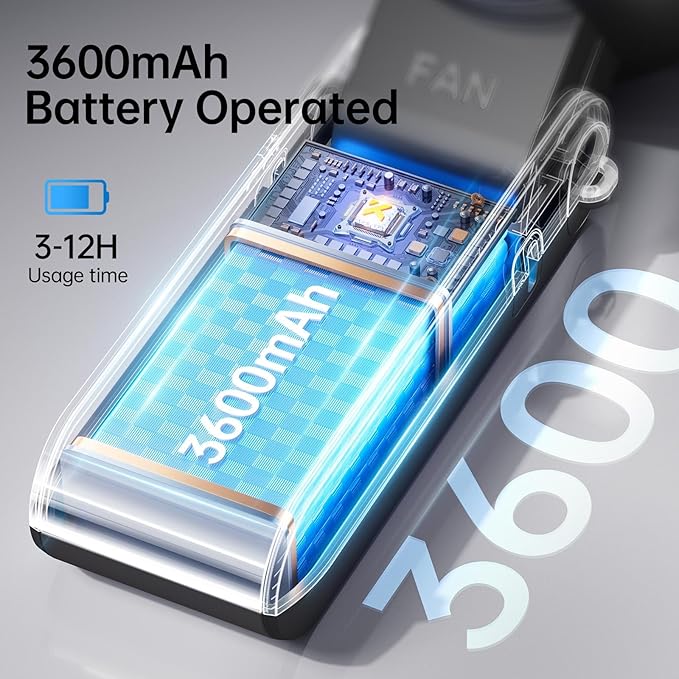 3-in-1 Portable Handheld Turbo Fan-100 Speeds, 13500 RPM, 12Hrs Cooling, Digital Display, 120° Rotation, USB Rechargeable Mini Hand Held Personal Fan for Travel, Makeup, Outdoor, Indoor (Black)