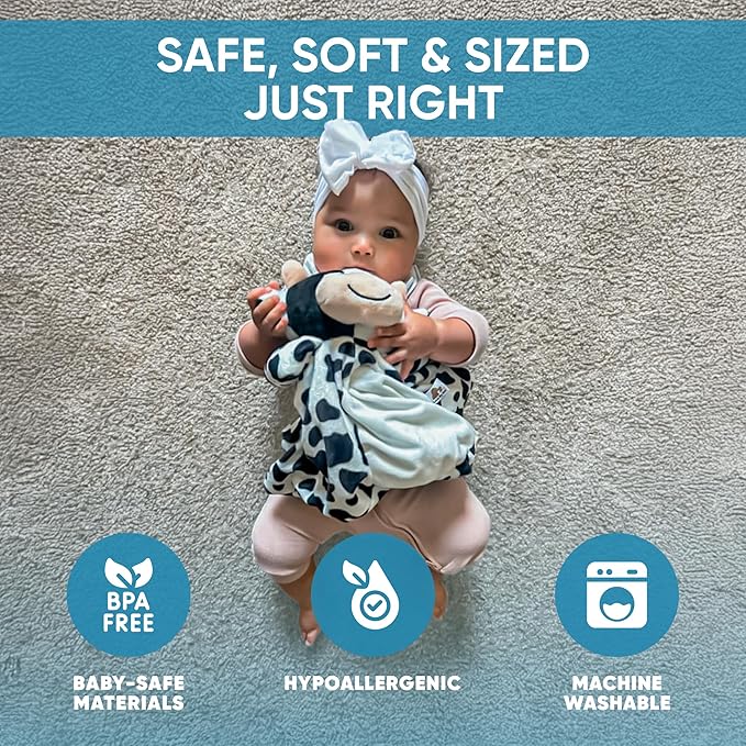 Love By Emi Baby Music Lovey Black & White Cow, Baby Sleep Soother for Crib & Cuddle Bedtime, White Noise with Heartbeat & Lullaby, Plush Sound Toy, Stuffed Animal for Newborns, Infants & Toddlers