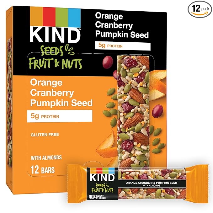 KIND Seeds Fruit & Nuts Snack Bar, Orange Cranberry | 5g Protein, High Fiber, Gluten Free Bars, 1.4 OZ, 12 Count