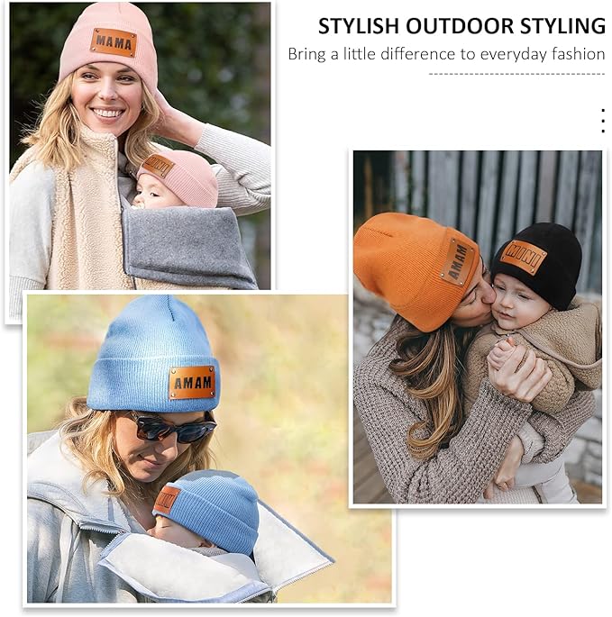 Parent-Child Beanie Hat,Mother & Baby Daughter/Son Winter Warm Knit Hat,Kids Soft Beanie Cap