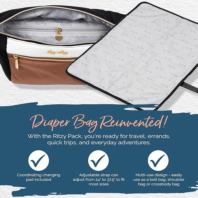 Itzy Ritzy Adjustable Strap-Wear as a Crossbody, Belt Shoulder Bag, Coffee & Cream, Small