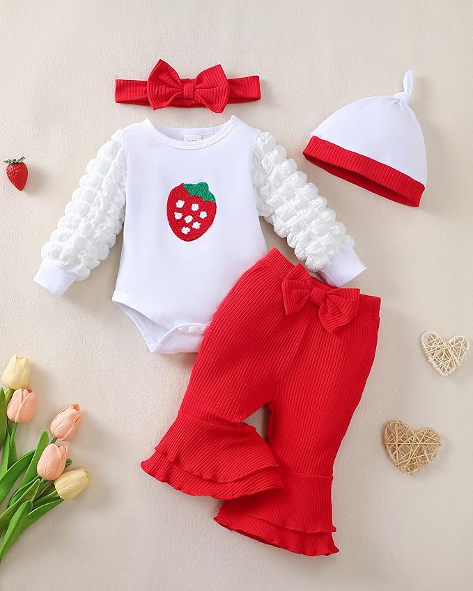 Renotemy Preemie Newborn Baby Girl Clothes Infant Romper Fall Winter Outfits Gifts for Girls Cute Bell Bottoms Pant Sets