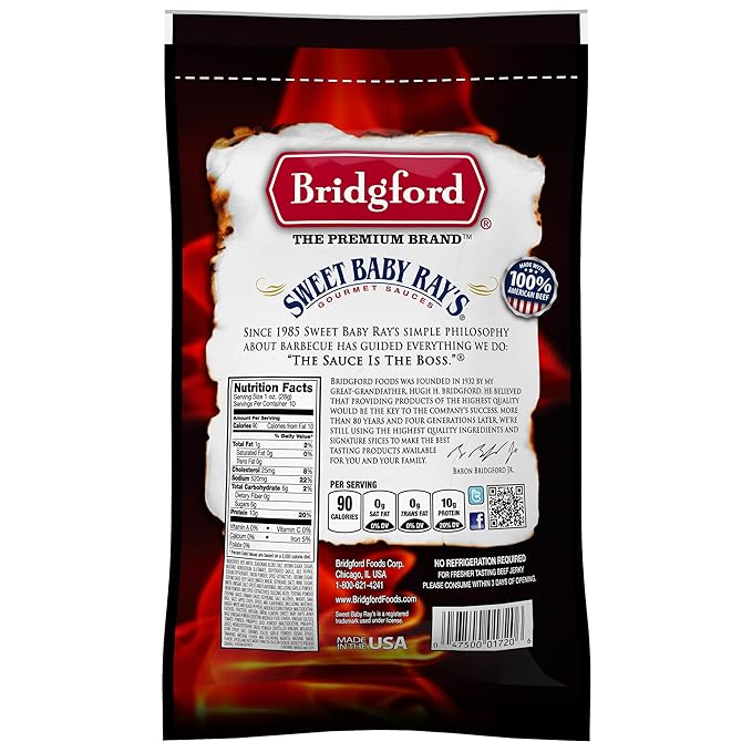 Bridgford Sweet Baby Ray’s Beef Jerky Sweet Teriyaki 10 oz Pack of 4 - High Protein Beef Jerky for Low Carb and High Protein Diets - Ready-to-Eat Snacks for On the Go Snacking and Busy Lifestyles