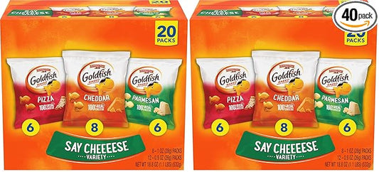 Goldfish Crackers Say Cheeeese Variety Pack with Cheddar, Pizza and Parmesan, Snack Packs, 20 Ct (Pack of 2)