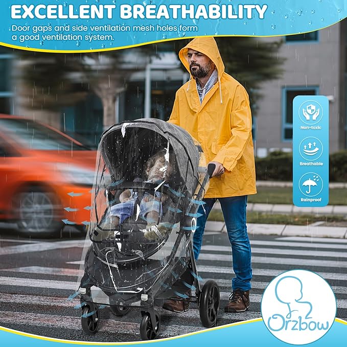 Universal Clear Stroller Rain Cover, No-zip Waterproof Stroller Cover - Food Grade EVA, Baby Travel Weather Shield, Breathable Rain Cover for Most Single Strollers, Joggers Accessories for Rain, Black