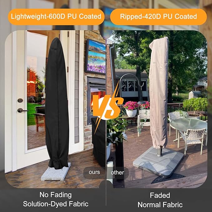 NettyPro Patio Umbrella Cover Outdoor Waterproof Market Umbrella Parasol Cover Fits 10ft to 12ft, Black