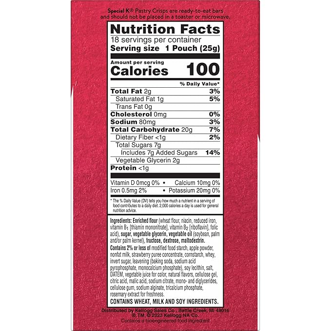 Special K Bar Pastry Crisps, 100 Calories, Breakfast Bars, Value Size, Strawberry, 15.84oz Box (36 Crisps)