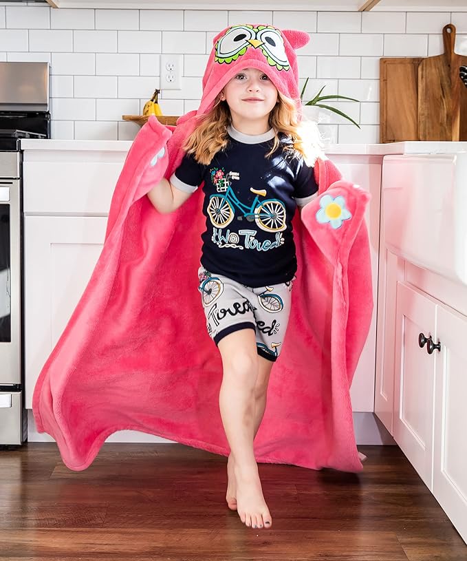 Lazy One Wearable Hooded Blanket for Kids, Animal Hooded Blanket (Owl)