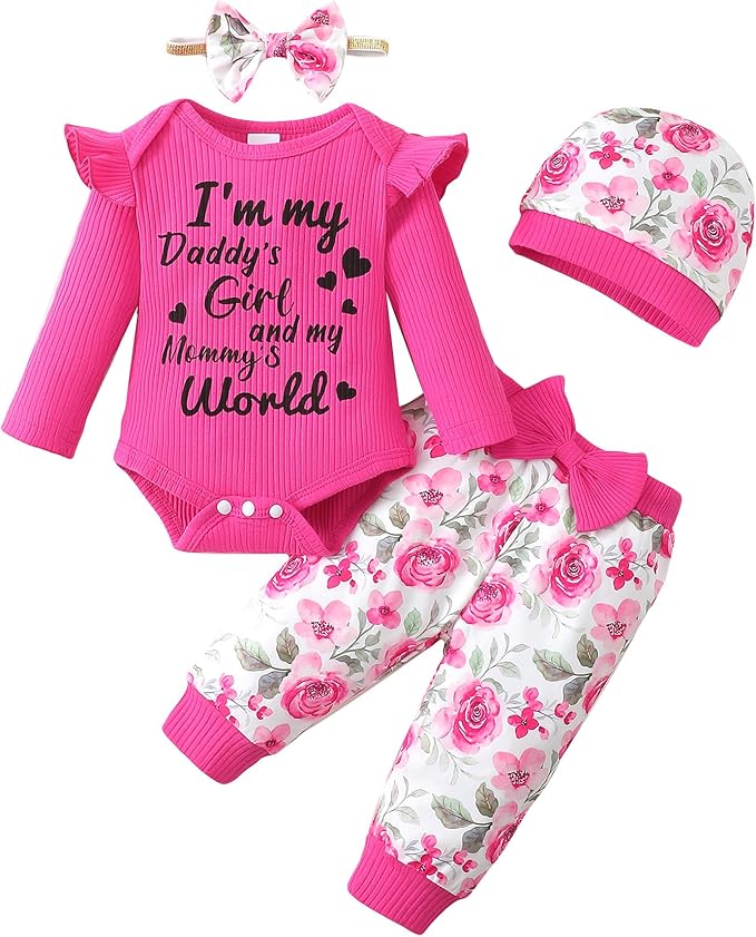 SUNNY PIGGY Baby Girl Clothes Newborn Outfits Infant Ruffle Romper 0-18M Fall Winter Flower Plaid Pants Clothing Set