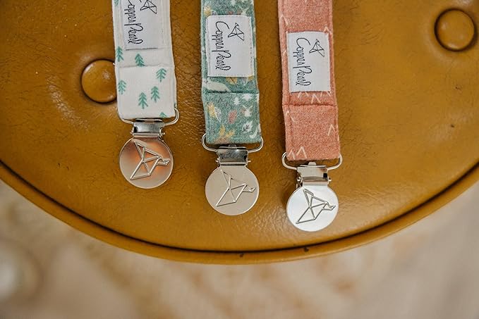 Copper Pearl Pacifier Clip 3-Pack: Premium Knit Binky Clips for Baby Girls and Boys - Stylish Stainless Steel Pacifier Holder Clip - Baby Pacifier Clips for No More Floor Drops - Atwood