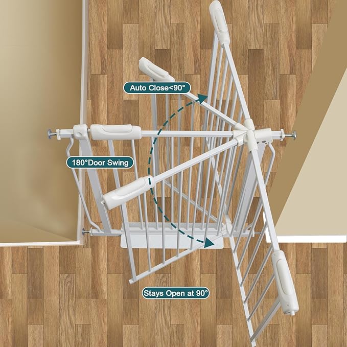 Extra Wide Baby Gate Tension Indoor Safety Gates White Metal Large Pressure Mounted Pet Gate Walk Through Long Safety Dog Gate for The House Doorways Stairs (48.03"-52.76"/122-134CM, White)