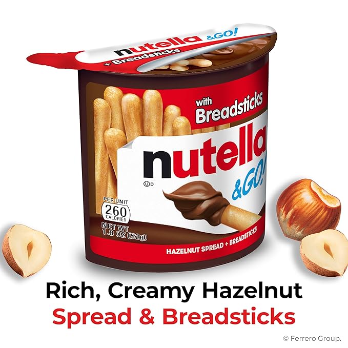 Nutella & GO! Bulk 24 Pack, Hazelnut and Cocoa Spread with Breadsticks, Stocking Stuffers, Snack Cups, 1.8 oz Each