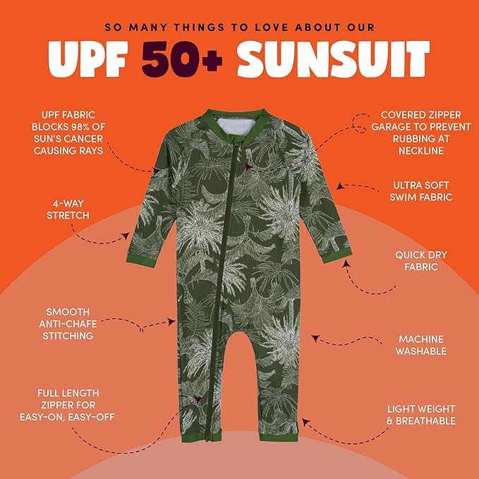 SwimZip Boys' Long-Sleeve UPF 50+ Swimsuit for Baby, Toddler, & Little Boys