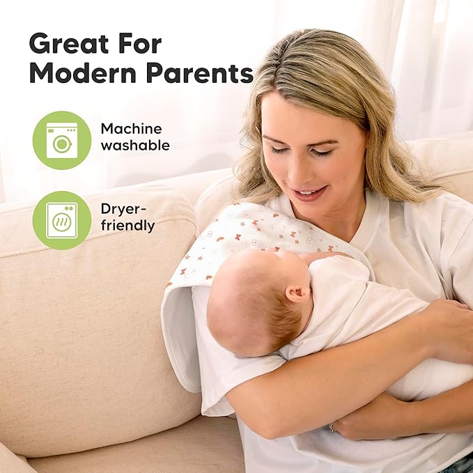 Organic Burp Cloths Baby Boy & Girl - 5-Pack Super Absorbent Cotton Burping Cloths for Babies, Soft & Plush Newborn Spit Up Rags, Infant Towels for Milk Spit Up, Unisex, Large 21" x 10" (Prism)