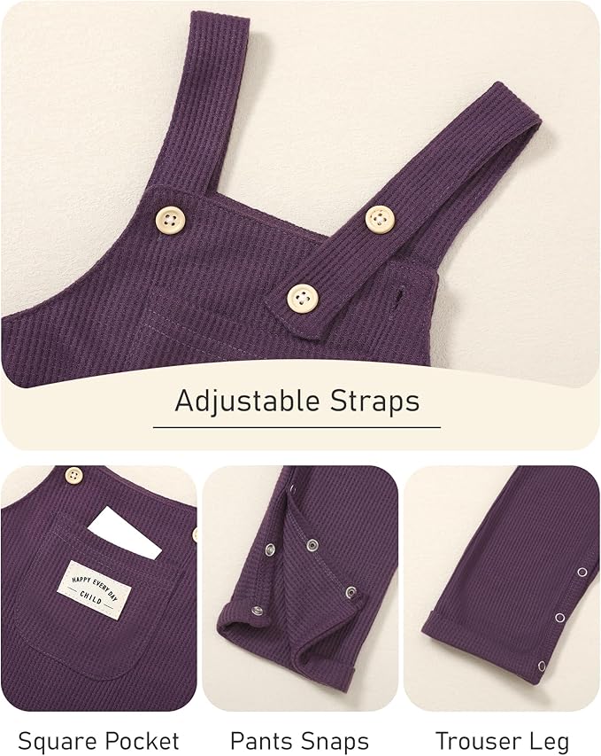 ZOEREA Toddler Baby Boys Clothes Outfit Long Sleeve T-Shirt and Romper Set Cute Jumpsuit Overalls Solid Color 6M-4T