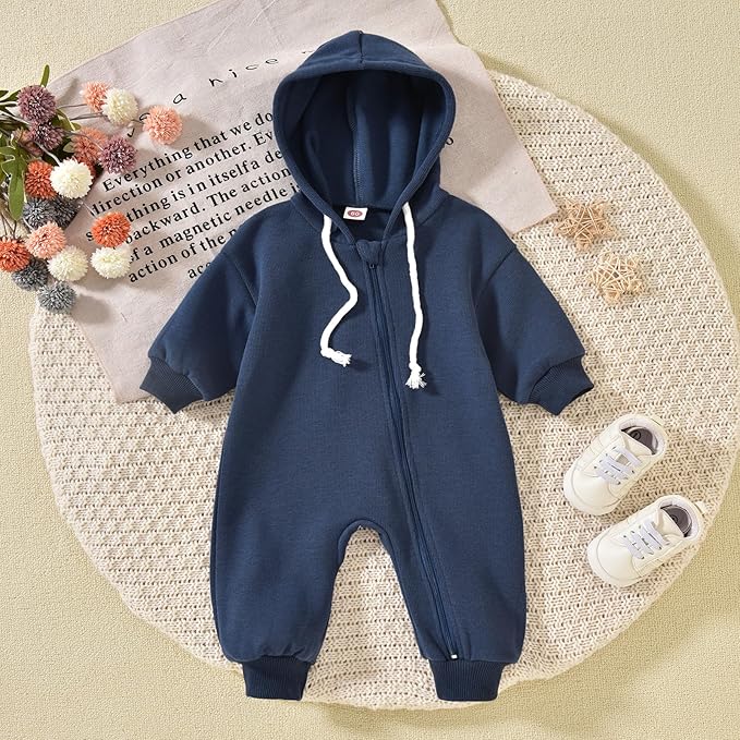 Unutiylo Unisex Baby Boys Girls Long Sleeve Infant Baby Zipper Hooded Jumpsuits Romper Loose Outfit Clothes
