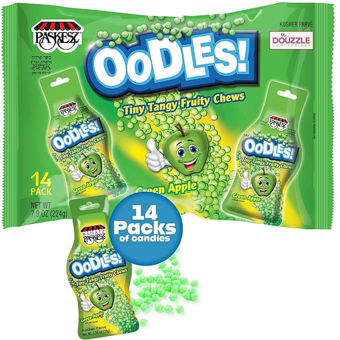 DOUzzle Back To School Oodles Apple Tiny Tangy Fruity Chews Mix (12 Count, 1 Pack) Individually Wrapped, Party Favor, Goodie Bag & Pinata Filler - Kosher Parve