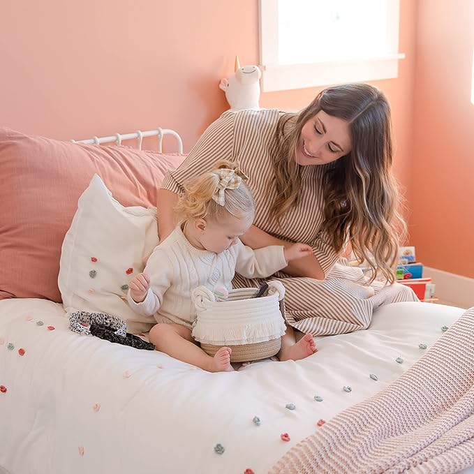 NaturalCozy 3-Piece Decorative Storage Basket Set – Cotton Rope Woven Baskets for Organizing! Small Basket for Nursery Baby Stuff, Gift Basket, Montessori, Dog Toy Bin, Cat Basket, Bathroom Shelves