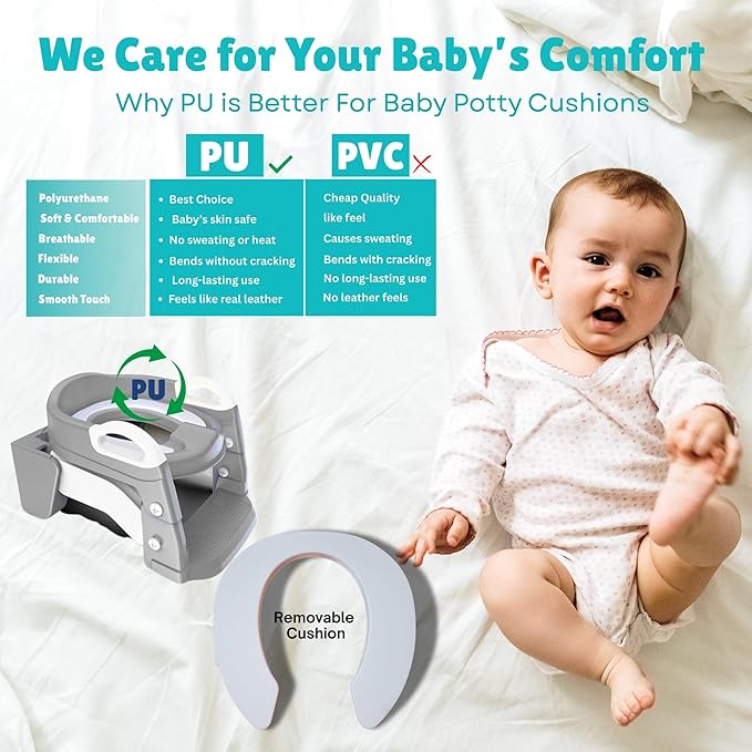 3-in-1 Toddler Potty Training Toilet with Ladder, Easy Assembly, Collapsible Potty Training Seat, Anti-slip Foldable Toddler Toilet Seat with Adjustable Step Stool For Kids Boys And Girls (Grey)