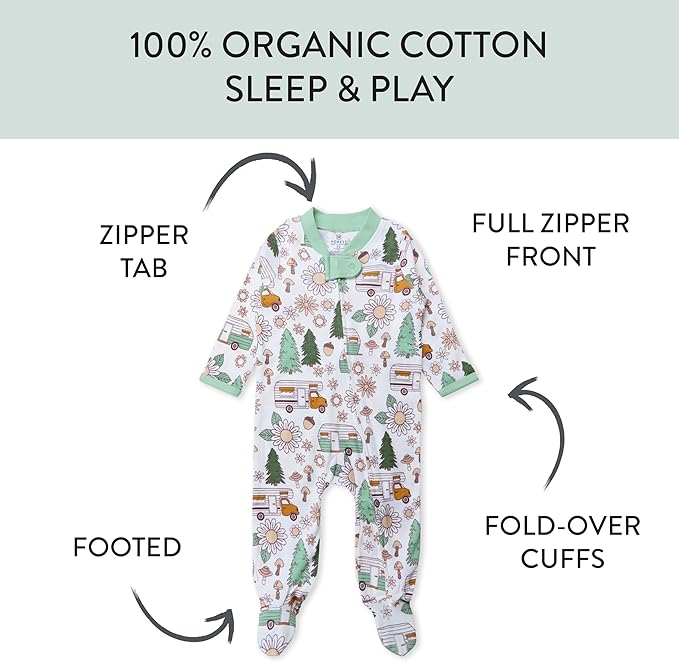 HonestBaby Sleep & Play Footed One-piece Pajama Sleeper 100% Organic Cotton, Baby Boys