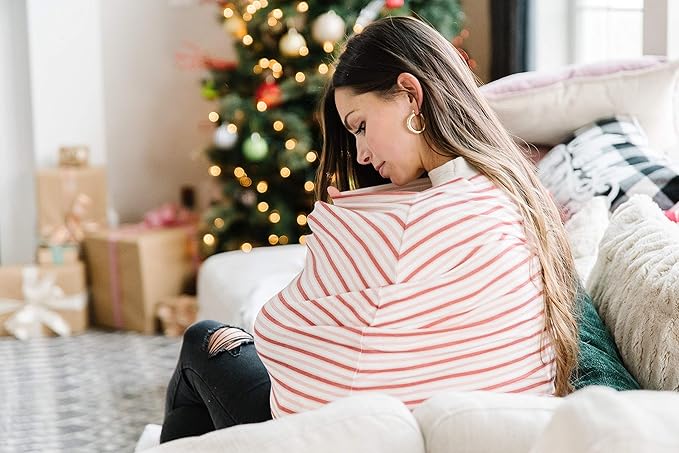 Baby Car Seat Cover Canopy and Nursing Cover Multi-Use Stretchy 5 in 1 Gift Cinnamon by Copper Pearl