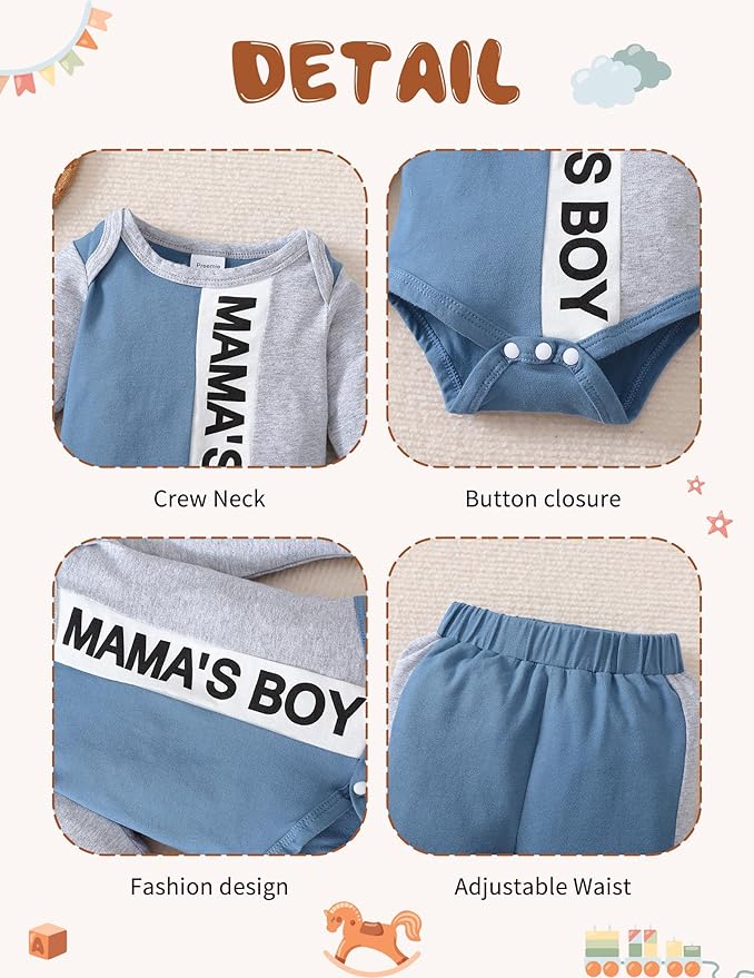 SUNNY PIGGY Baby Boy Clothes Newborn Infant Boys Outfits Romper Hat Pants 3PC Set 0-3 3-6 6-12 12-18 Month Clothing Gift