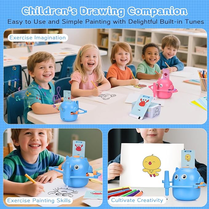 Smart Drawing Robot for Kids with 100 Cards – Voice-Activated Educational Art & Creativity Toy, Montessori Learning Machine for Boys & Girls Ages 3-9 for Toddlers & Children (Blue)