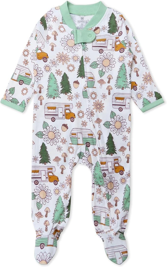 HonestBaby Sleep & Play Footed One-piece Pajama Sleeper 100% Organic Cotton, Baby Boys