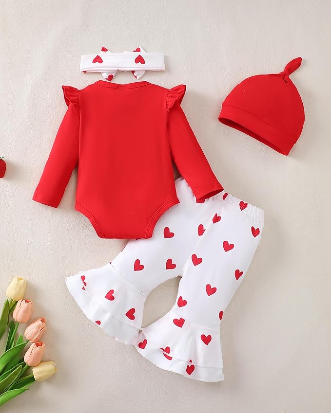 Renotemy Preemie Newborn Baby Girl Clothes Infant Romper Fall Winter Outfits Gifts for Girls Cute Bell Bottoms Pant Sets