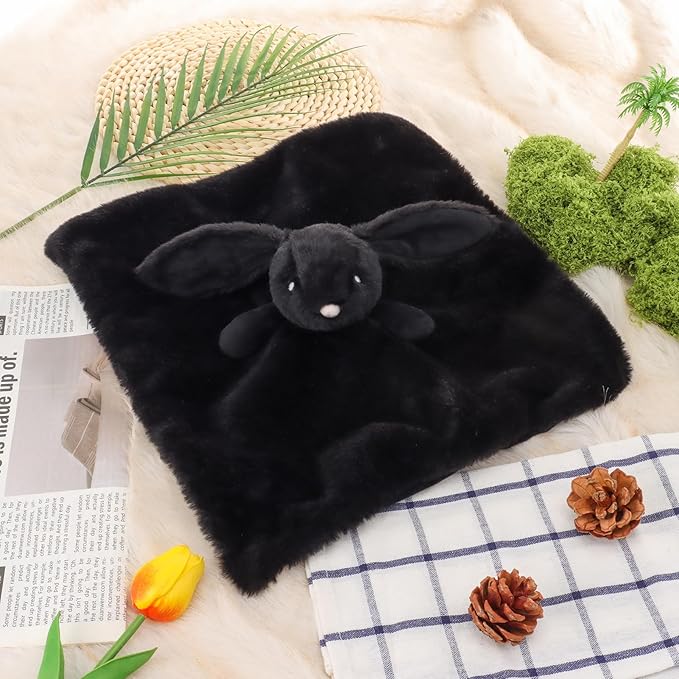Apricot Lamb Black Bunny Blanket Soft Loveys for Babies, Security Blanket for Baby Boy and Girl, Infant and Toddlers 13.8x13.8 Inches