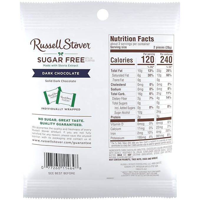 RUSSELL STOVER Sugar Free Dark Chocolate Medallions Candy, 2 oz. bag (Pack of 10)