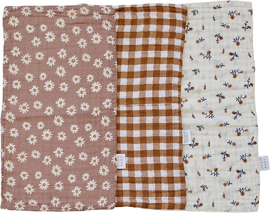 Mebie Baby Burp Cloths, Modern Print 3-Pack, Muslin Burp Cloth Set for Spit Up, Drool, and More, Boho Burp Cloths for Baby Boy and Girl, Baby Must Haves for Registry Lists and Gifts for Newborns