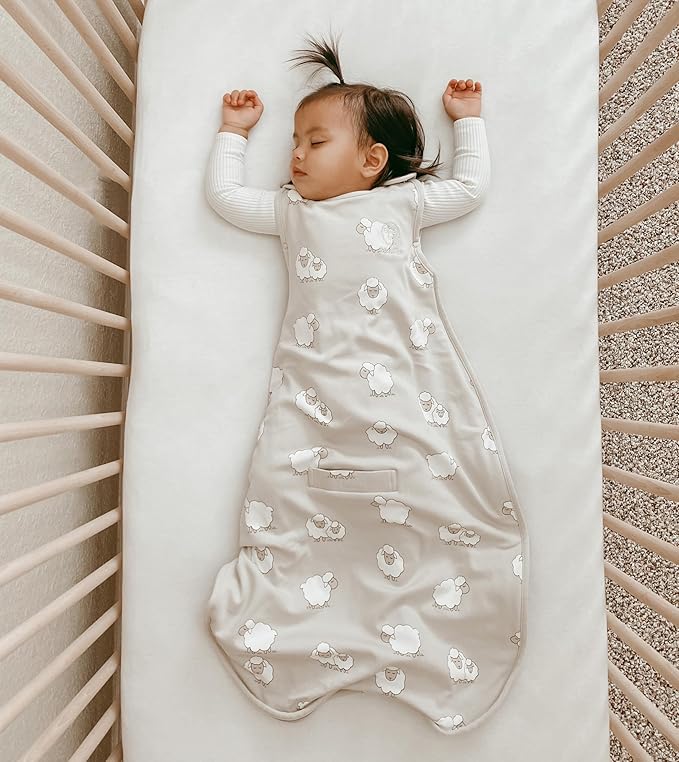 Woolino 4 Season Sleep Sack - Ultimate Merino Wool and Organic Cotton Sleeping Bag - Two-Way Zipper Adjustable Universal Size Sleep Sack for Baby (2-24 Months) - Sheep