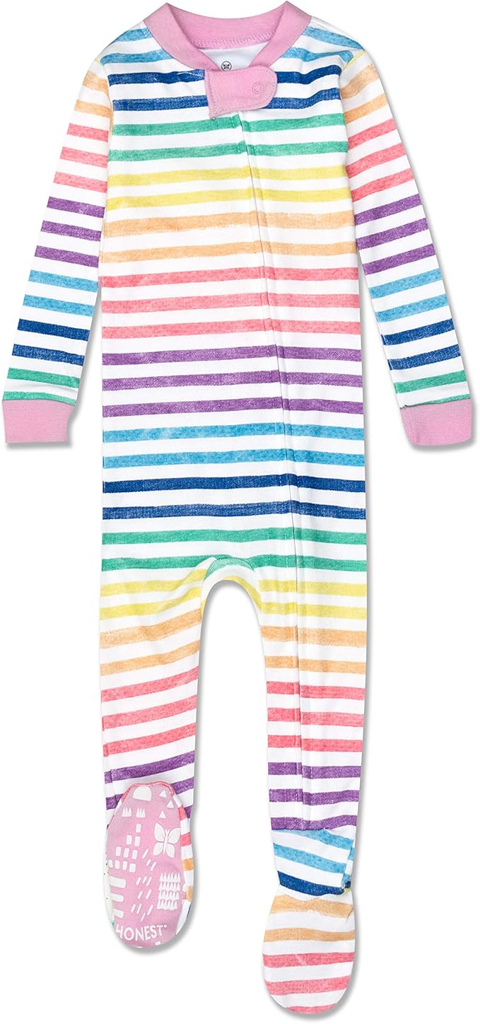 HonestBaby Non-Slip Footed Pajamas One-Piece Sleeper Zip-Front Pjs 100% Organic Cotton for Baby Girls