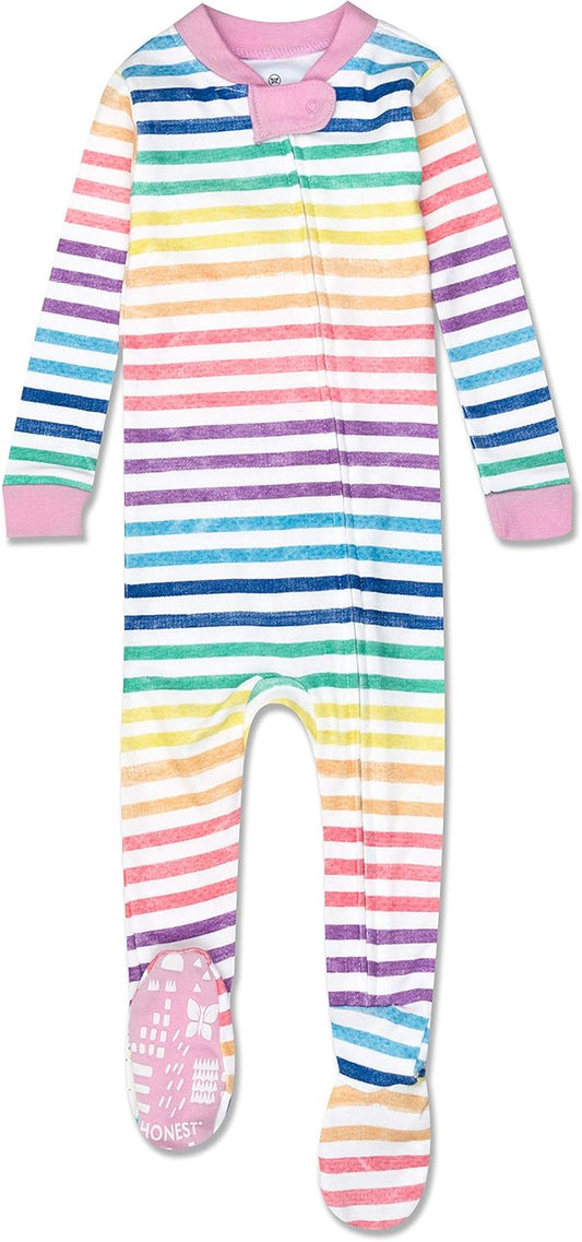HonestBaby Non-Slip Footed Pajamas One-Piece Sleeper Zip-Front Pjs 100% Organic Cotton for Baby Girls