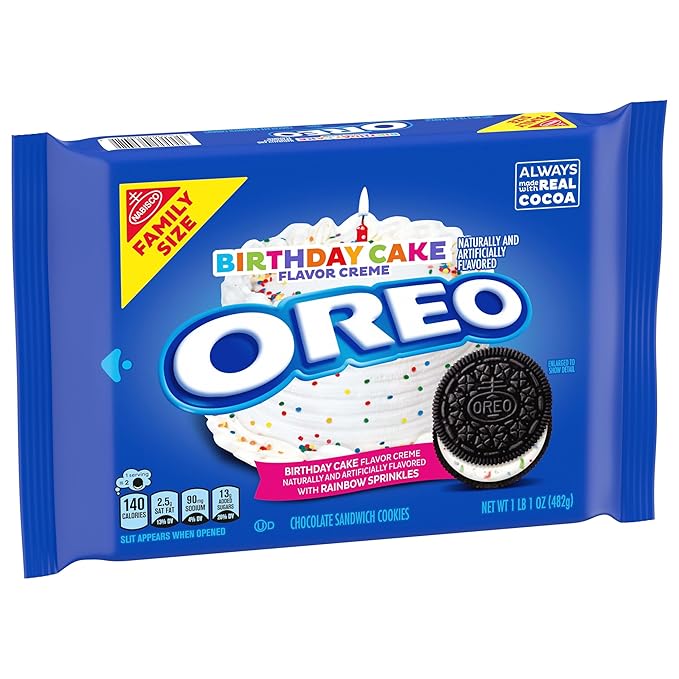 OREO Birthday Cake Creme Chocolate Sandwich Cookies, Family Size, 12 - 17 oz Packs