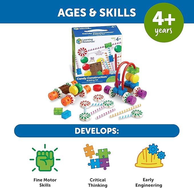 Learning Resources Candy Construction Building Set - 92 Pieces, Ages 4+ Toddler Learning Toys, Fine Motor Building Toy, Preschool Toys, STEM Toys