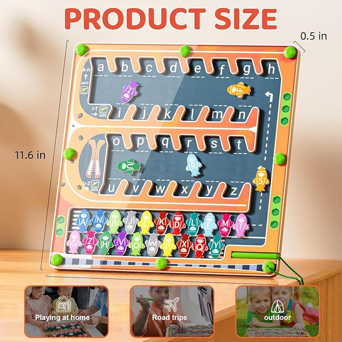 Magnetic Alphabet Maze,Montessori Magnetic Maze Board (Airplane)