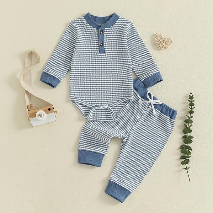 CIYCUIT Newborn Baby Boy Clothes Ribbed Knit Long Sleeve Bodysuit Pants 2-Piece Fall Winter Outfits