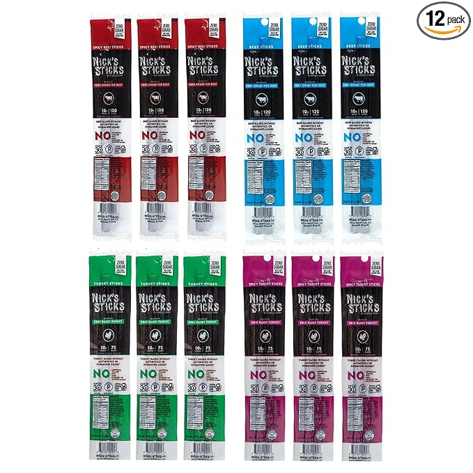 Nick's Sticks | 100% Grass-Fed Beef, Free Range Turkey Stick, Variety Pack | Made in the USA | Gluten Free | 3 Original, 3 Original Turkey, 3 Spicy, 3 Spicy Turkey