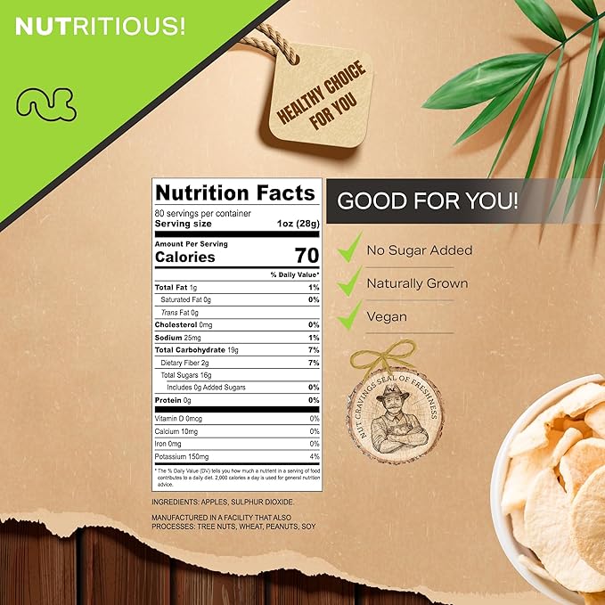 NUT CRAVINGS - Dried Apple Rings Slices, No Sugar Added - Chewy Soft Texture (80oz, 5 LB) Bulk Dry Fruits Packed Fresh in Resealable Bag - Sweet Healthy Snack, Naturally Grown, Vegan, Kosher