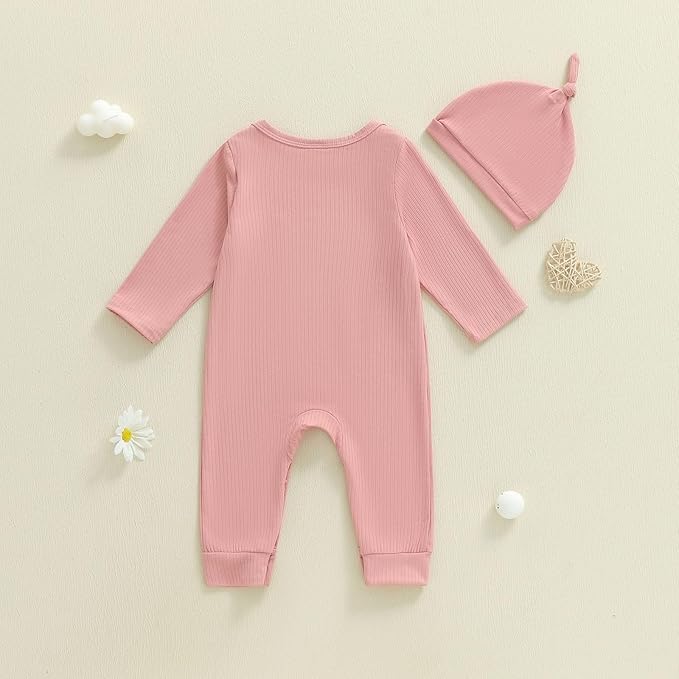 WZTYYDS Newborn Baby Girl Clothes Ribbed Romper Print Long Sleeve Jumpsuits Bow Headband Set Infant One-piece Outfits