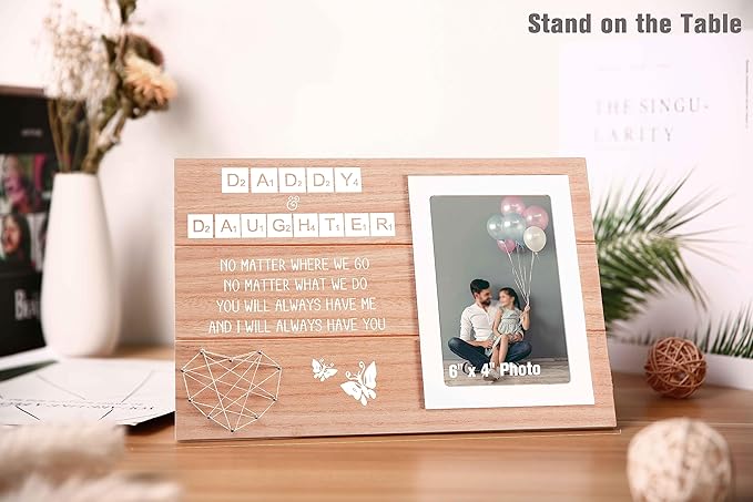 Scrabble Theme Picture Frame Gift for Dad Daughter-Photo Frame Gift for Father Child-Birthday Christmas Fathers Day Wedding Present for Dad Daughter-No Matter Where We Go-Butterfly Theme