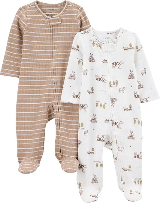 Simple Joys by Carter's Unisex Baby 2-way Zip Thermal Footed Sleep and Play, Pack of 2
